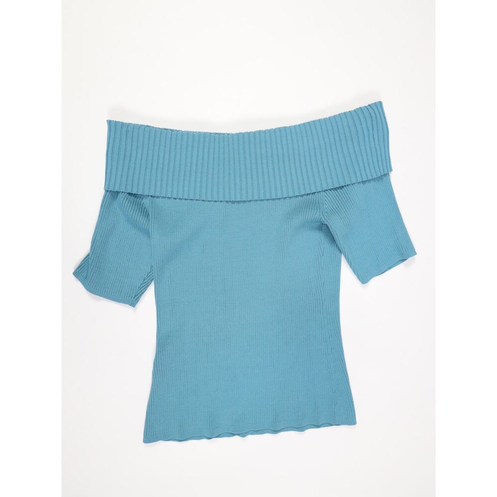 Romantic Feminine New York & Co Teal Off Shoulder Ribbed Sweater Night Out M NWT - Picture 11 of 15